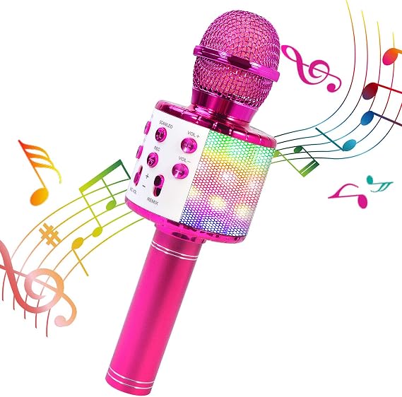 ShinePick Karaoke Kids Microphone, 5 in 1 Handheld Bluetooth Microphones Speaker Karaoke Machine, Dancing LED Lights Portable Karaoke Speaker Machine Wireless Bluetooth for Phone/Pad/TV (Purple)