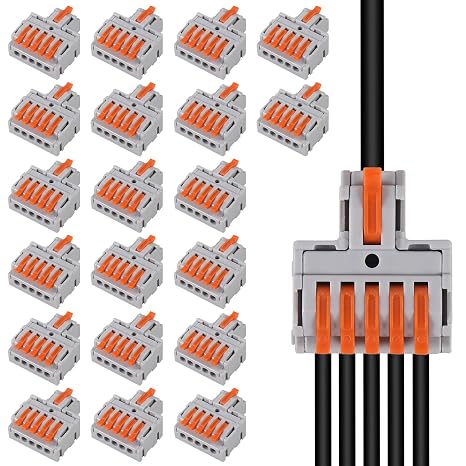 20PCS Mini Electrical Wire Connectors, Quick Connect Electrical Splicing Kit for Compact Inline Terminals (1 in 5 Out)