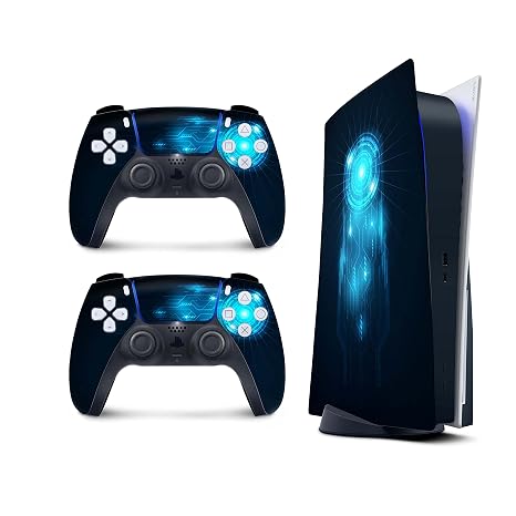PS5 Blue Skin for PlayStation 5 Console and 2 Controllers, TECH skin Vinyl 3M Decal Stickers Full wrap Cover (Disk Edition)