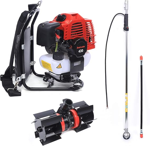 43CC 2-Stroke Gas Backpack Brush Cutter & Cultivator, 1.7HP 8500RPM Cordless Lawn Tool with Ergonomic Spring Shock Absorber, Fuel-Efficient for Weeding/Soil Cultivation/Garden Shrubs