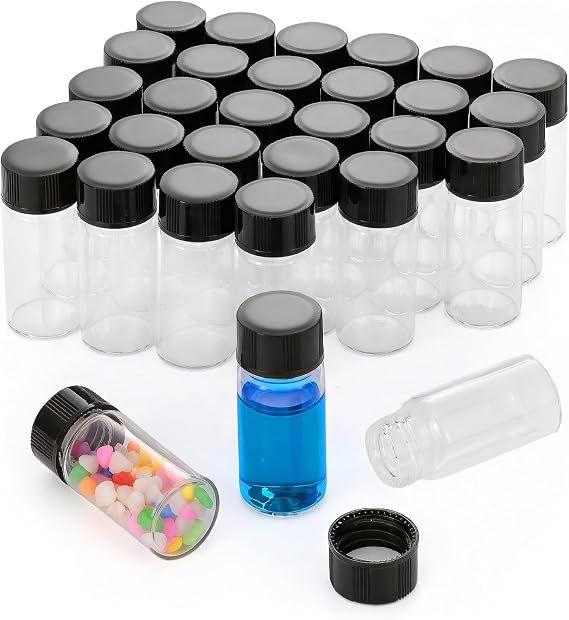 5 ml Glass LabSample Bottles with Black Plastic Screw Cap, Empty Sample Jars, Pack of 30, clear, 30
