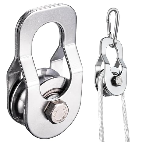 Pulley System Kit Heavy Duty Pulley Wheel, Open Pulley Block with 32ft Nylon Rope, Hooks, Ideal for Lifting, DIY Projects 1Pack