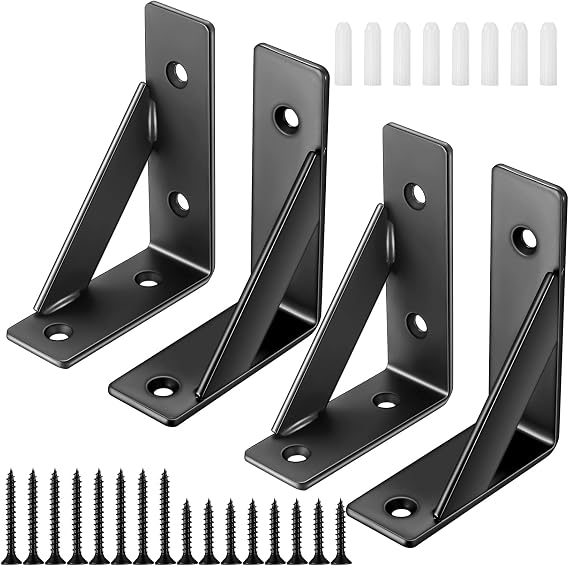 4 Pcs Heavy-Duty Triangular Shelf Brackets, 90° Wall Mount Angle 10x7.5x3cm