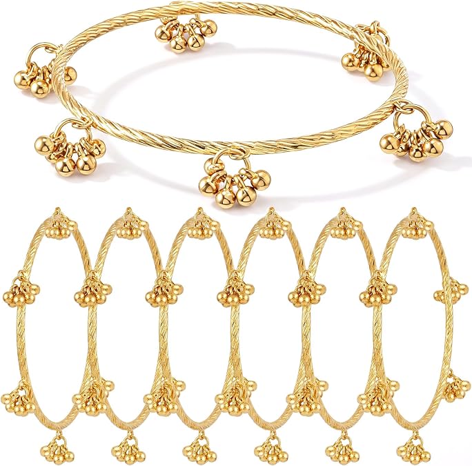 6 Pcs Indian Diwali Gold Ghungroo Latkan Bangles Set for Women