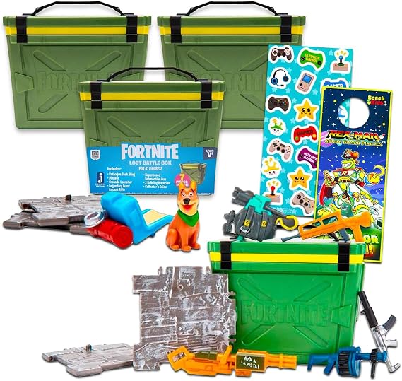 Fortnite Blind Box Party Favors Set - Bundle with 3 Loot Battle Box Mystery Toys Plus Stickers | Fortnite Figurines for Kids