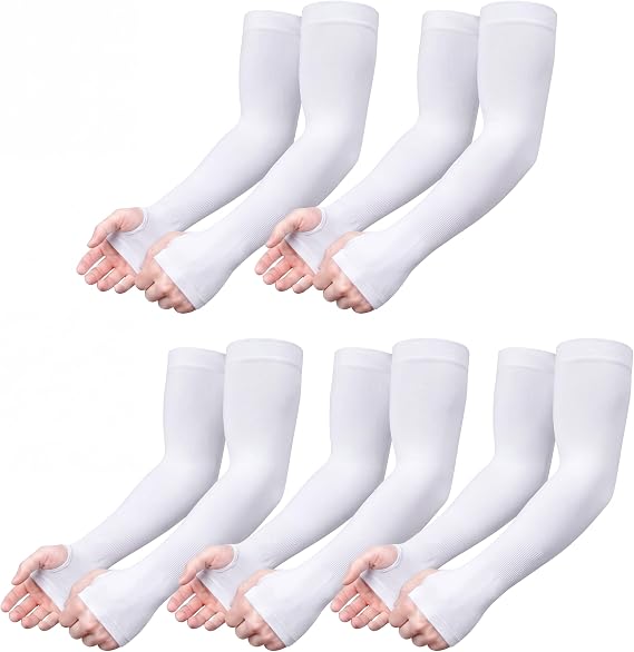 UV Protection Arm Sleeves with Thumb Hole for Men Women – 5 Pairs Cooling Sun Sleeves, Anti-Slip Arm Warmers for Cycling, Running, Golf, Cricket, Gardening, Hiking and Driving