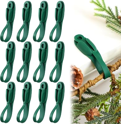 24 Pcs Christmas Garland Hanger for Mantle No Drill Garland Hangers Hooks Wreath Ties Fireplace Stocking Holder Stretchable Silicone Adhesive Straps for Door Frame Stairways Green
