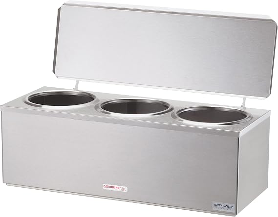 Server Products 3-Space Heated Cone Dip Warmer Dipper Well for Ice Cream Cone with Hinged Lid, Stainless Steel (Holds 3), Model 92040