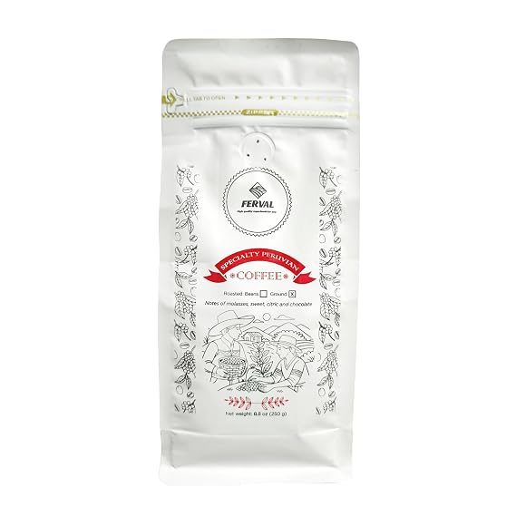 Ferval Specialty Coffee Medium-Dark Roast, Ground, 8.8 oz (250 g) Peruvian Arabica Blend from Cajamarca & Oxapampa, 85 SCA Score, Bourbon/Caturra/Typica