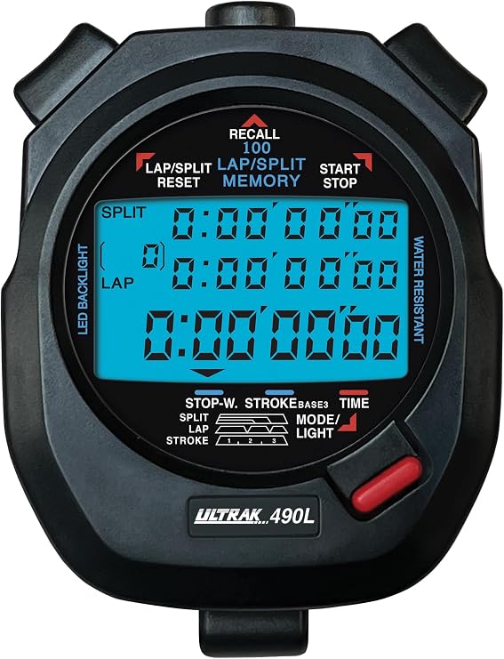 ULTRAK 490L LED Backlight 100 Dual Split Memory Digital Stopwatch