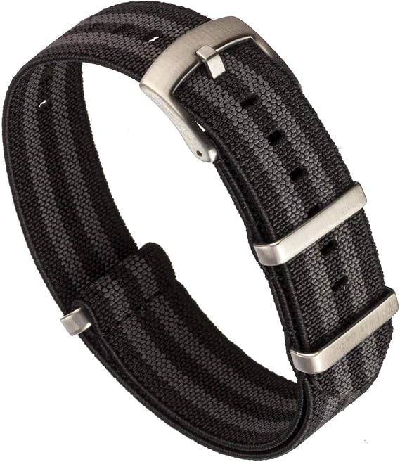 Benchmark Elastic Watch Band - Parachute Nylon One-Piece Military Style Watch Straps for Men & Women - Choice of Color & Width - 20mm or 22mm