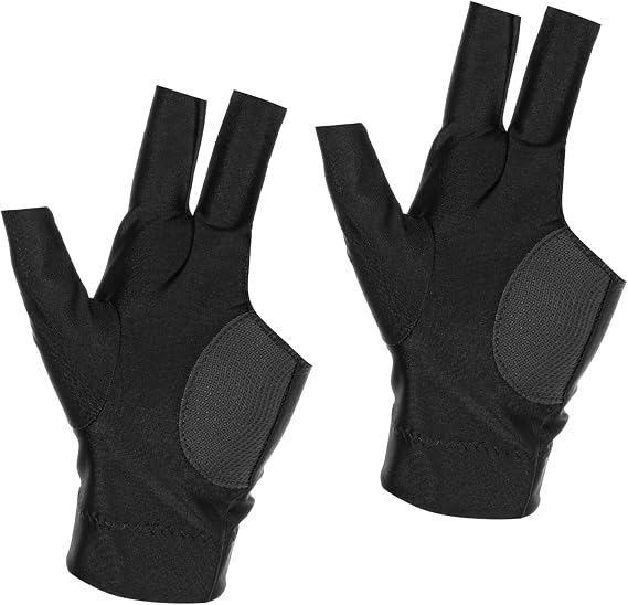 2 Pcs Left Hand Billiard Glove, Three Finger Pool Cue Glove, Breathable Elastic Snooker Sport Gloves Pool Splicing Process Cue Sport Gloves for Men and Women, Black