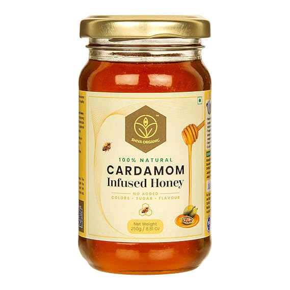 Shiva Organic Cardamom Honey - 8.81 oz (250g) Pure Infused Raw Honey