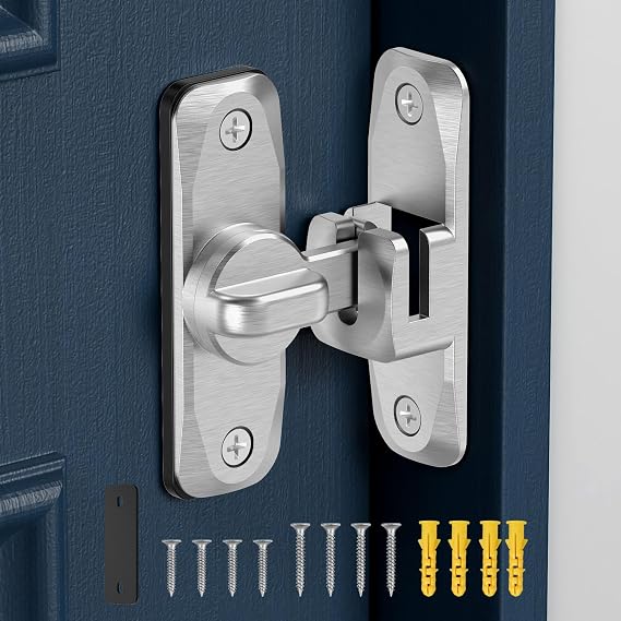 Sliding Barn Door Lock, 90/180 Degree Door Latch, Silver 1 PC