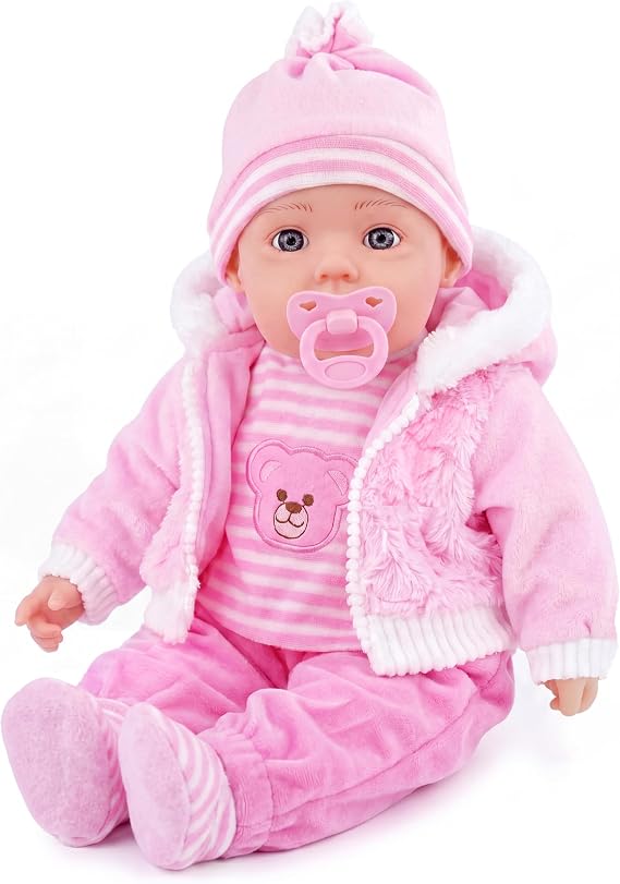 BiBi Doll 20" Baby Girl Doll - Large Lifelike Size, Soft Body, with Dummy & Sounds in Baby Pink Coat, Outfit, Toy for Boys & Girls Aged 18 Months+