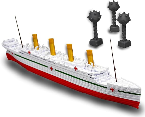 THEROLLER3D HMHS BRITANNIC Model Ship with 3 SeaMines, 1 Ft Long Assembled Titanic Toys for Kids, Historically Accurate Ship, Cake Topper, Figurine, Boat