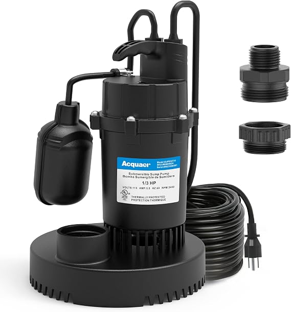 Acquaer 1/3HP Submersible Sump Pump 3040GPH Clean/Dirty Water Pump