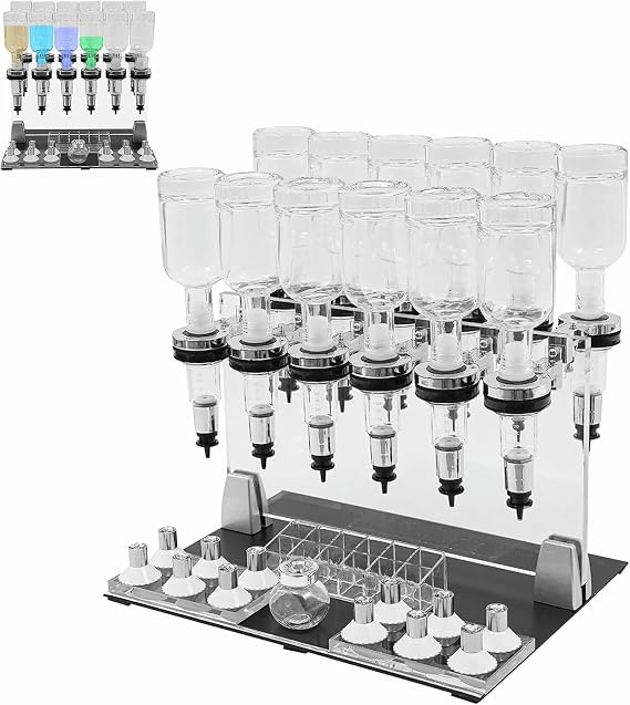 12-Bottle Perfume Dispenser Kit - Manual Liquid Filling Machine with Adjustable Pumps & Scent Testing Cups for Salon Studio & Bar Use