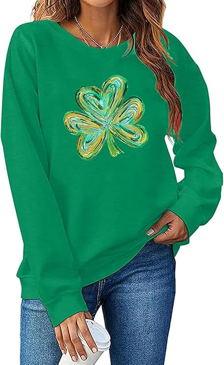St. Patrick's Day Sweatshirt for Women Irish Shamrock Graphic Shirts Lucky Leaf Clover Long Sleeve Pullover Tops