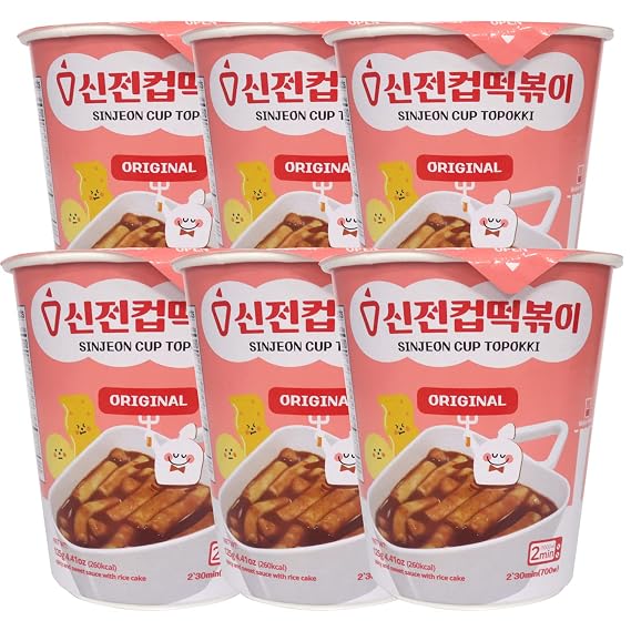 SINJEON Gochujang Tteokbokki Korean Flavor Topokki Instant Rice Cake 4.41oz. - Pack of 6, Sweet & Spicy, No.1 K-Street Food Snack, 2 Minutes Ready K-food