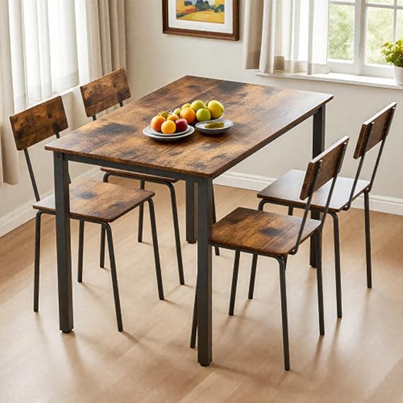 Dining Table Set for 4, Wood Rectangular Dining Table Furniture Set for Kitchen, Dining Room, Small Space, Rustic Deep Brown