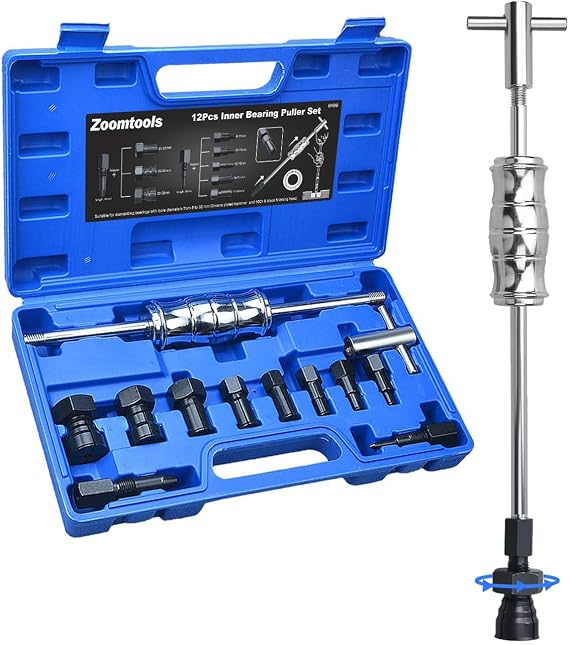 12-Pcs 8-32MM Blind Hole Inner Bearing Puller Kit with Slide Hammer and Expandable Collets for Auto & Motorcycle