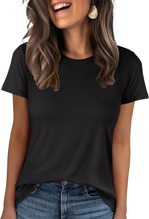 ANRABESS Women Short Sleeve Tops Summer Wrinkle-Free Basic Tee Shirts