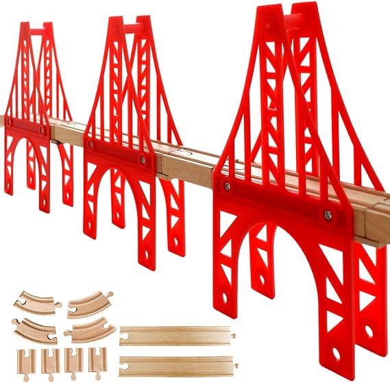 Wooden Train Bridges, 3 Suspension Bridge, Wooden Train Track Accessories, Wood Train Track, Train Tracks Compatible with All Major Brands