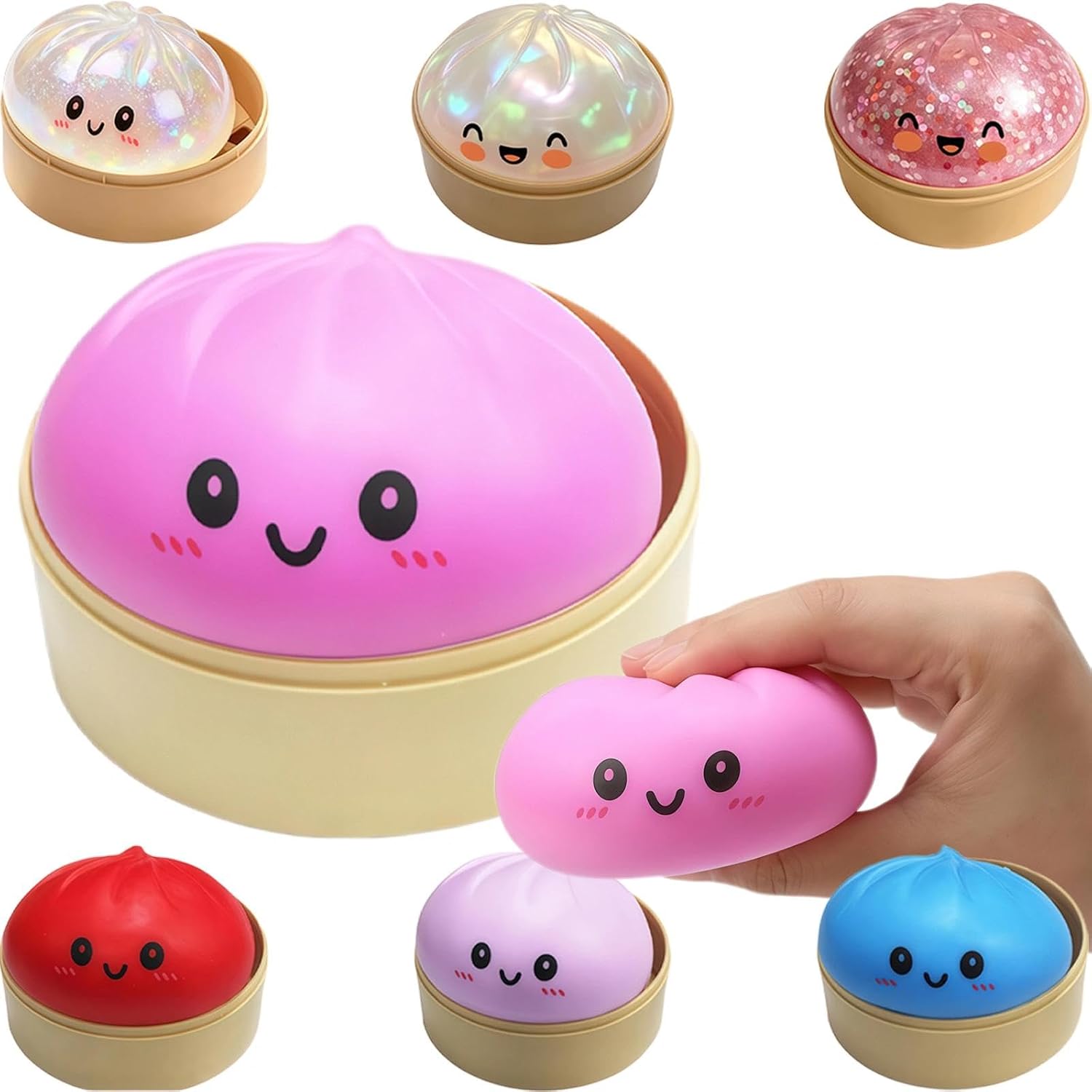 Dumpling Squishy Pink Smiley Face, Cute Soft Squeeze Sensory Tactile Accessory with Slow Rebound, Lovely Desktop Decor for Home Office Classroom, Portable Calming Ornament for Daily Leisure and Relaxi