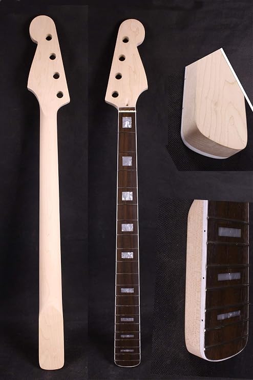 Yinfente Bass Guitar Neck 20fret 34inch Maple Rosewood Fretboard Block Inlay DIY Guitar Block Inlay