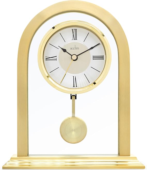 Acctim 36938 Colney Stylish Metal and Glass Pendulum Quartz Mantel Table Clock in Gold