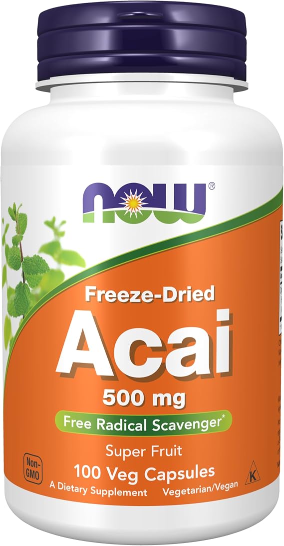 NOW Supplements, Acai 500 mg, Freeze-Dried Super Fruit, 100 Veg Caps