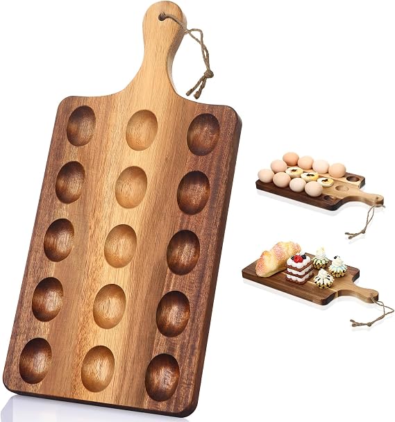 Gerrii Wooden Deviled Egg Platter Egg Tray Serving, 15 x 7 Inch, 15 Holes
