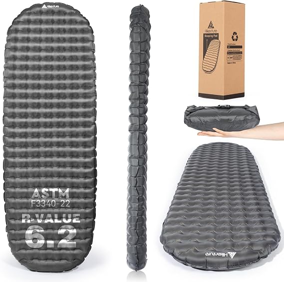 HIKENTURE Sleeping Pad, 6.2 R-Value Inflatable Camping Mat with Pump Sack