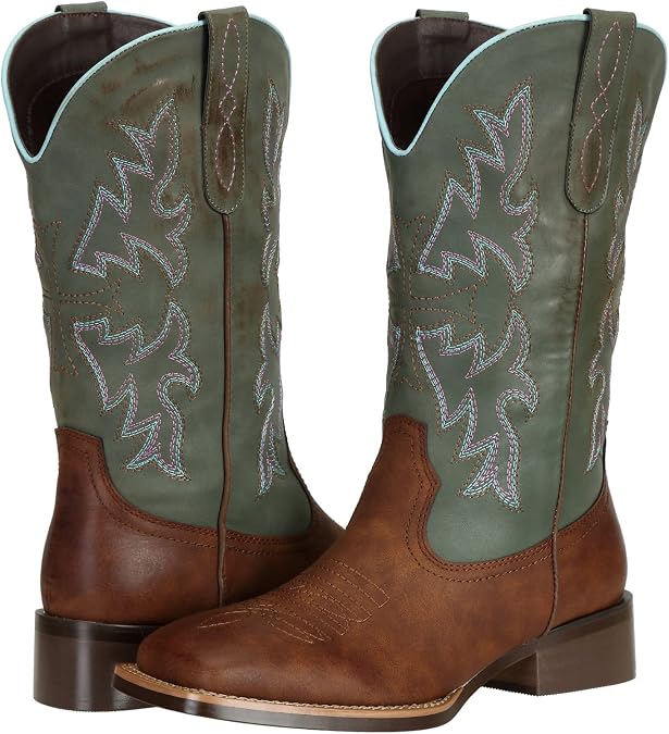 J's.o.l.e Women Cowgirl Boots Square Toe Wide Calf Ladies Fashion Cowboy Western Boots