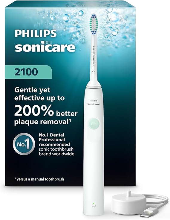 PHILIPS Sonicare 2100 Rechargeable Electric Toothbrush, 1 Brush Head, White