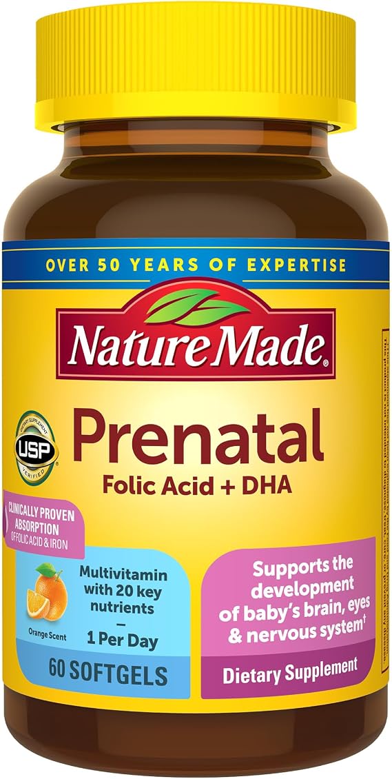 Nature Made Prenatal Vitamins for Women with Folic Acid + DHA, 60 Softgels