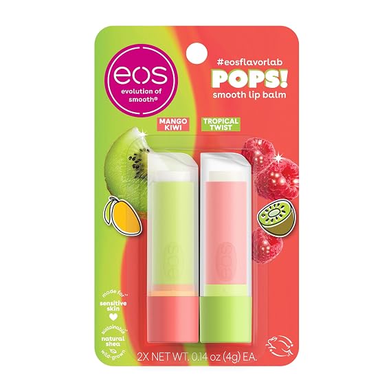 eos FlavorLab Pops! Lip Balm- Mango Kiwi & Tropical Twist, 0.14 oz, 2-Pack