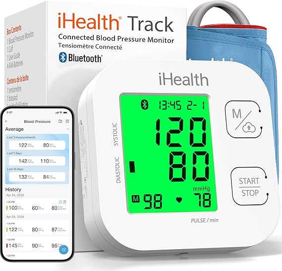 iHealth Track Smart Upper Arm Blood Pressure Monitor with Wide-Range Cuff | Bluetooth BP monitor for standard to large adult arms, compatible with iOS and Android