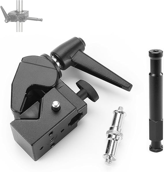 PHOCUS Super Clamp with Standard Stud Bundle with 4.72" (120mm) Baby Pin with 5/8" Hex Stud for Photo Studio Lighting
