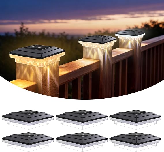 BRIMAX 6Pack 4x4 Solar Post Cap Lights,IP65 Waterproof Outdoor Post Lights [Energy Class E]