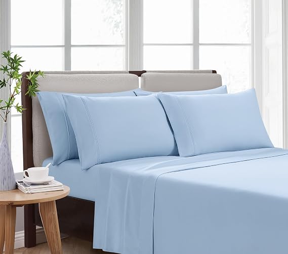CANNON Solid Breezy Blue Queen 6 Piece Sheet Set
