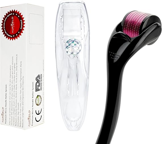 AG540 Titanium Microneedle 540 Needles 0.25mm Derma Roller Skin Care for Face Facial Wrinkles Hair Loss Stretch Marks Hair Regrowth Micro Needles Professional Microneedling Derma Needling Kit