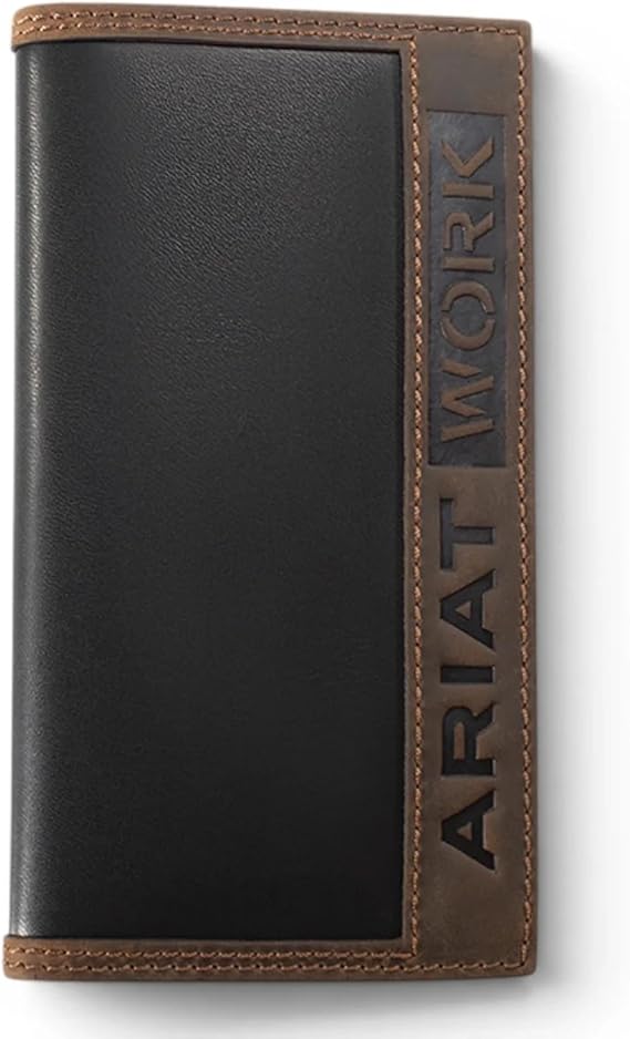 ARIAT Men's Smooth Inlay Work Rodeo Wallet, RFID Blocking, Two-Tone Leather, Black