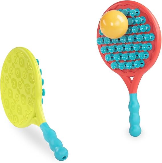 B. toys Paddle Popper Catch and Toss Paddle Game Set, Red and Green, Summer