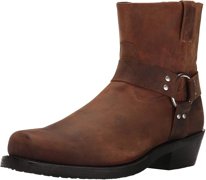mens Leather Ankle Harness Leather Lined Motorcycle Boots