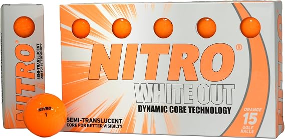 Nitro White Out Golf Ball- Bright Orange- 15 Pack- Dynamic Core Technology- USGA Approved