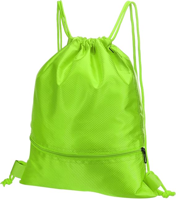 PATIKIL Drawstring Backpack Bag, Drawstring Gym Bag String Backpack with Zip Pocket for Women Men, Green