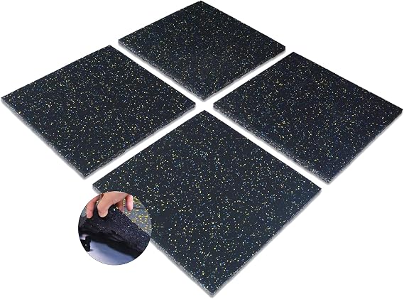MYOYAY 4 Pack Interlocking Tile 20" x 20x 1Heavy Duty Rubber Flooring Mat Anti-Vibration Anti-Slip Exercise Mats for Gym Equipment and Cushion for Workouts, Cover 11.12 Sq.Ft...