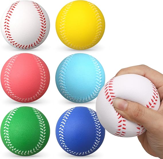 Mini Soft Squishy Balls Toy for Kids Adults, 6PCS Foam Baseballs, Hand Therapy Exercise Stress Ball Bundle, Safe Throwing, Catching and Batting, Squeeze Balls, Sport Party Gift for Toddlers